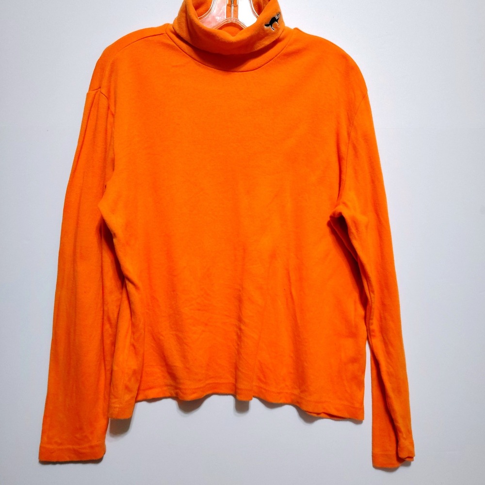 Holiday Editions Orange Long Sleeve Turtleneck Top Halloween Embroidered Cat L G